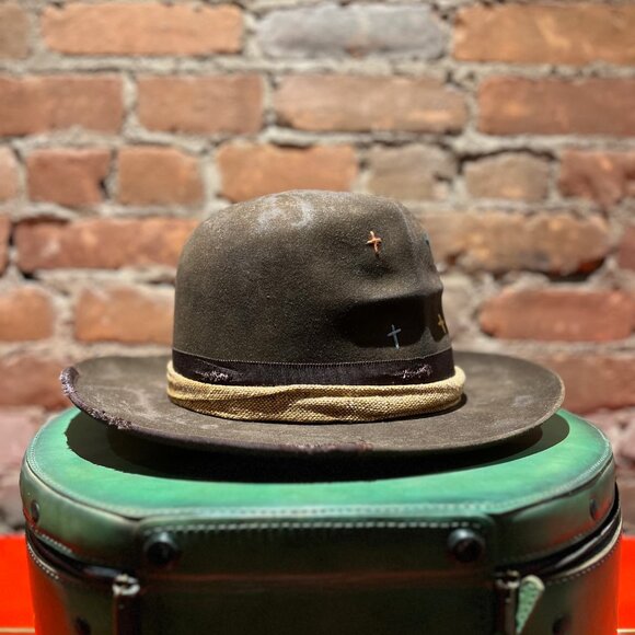 Nick Fouquet Distressed Fedora Chocolate Brown Raw Edge + Leather Case - Picture 3 of 15